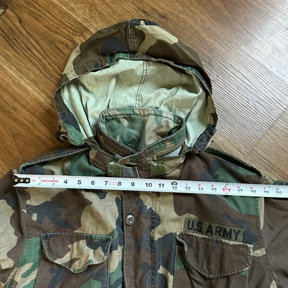US Army M-65 Field Jacket Mens Small Long Camo Good Woodland Vintage 1983 M65